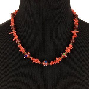 LAMPWORK glass & branch coral necklace - sterling 925 OOAK hand-crafted red bead